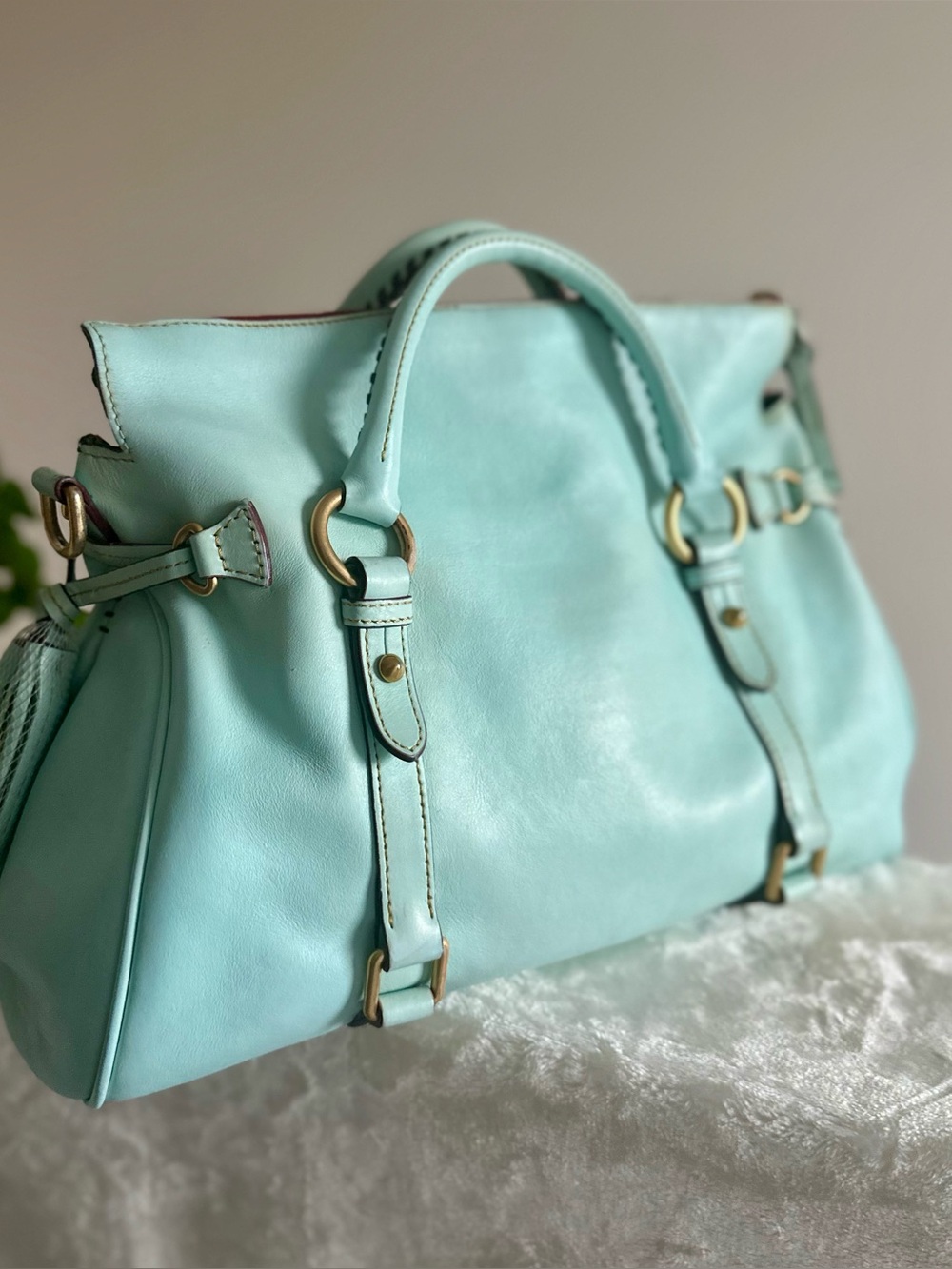 Dooney & Bourke Leather Florentine Satchel in Pale Blue - Picture 14 of 15